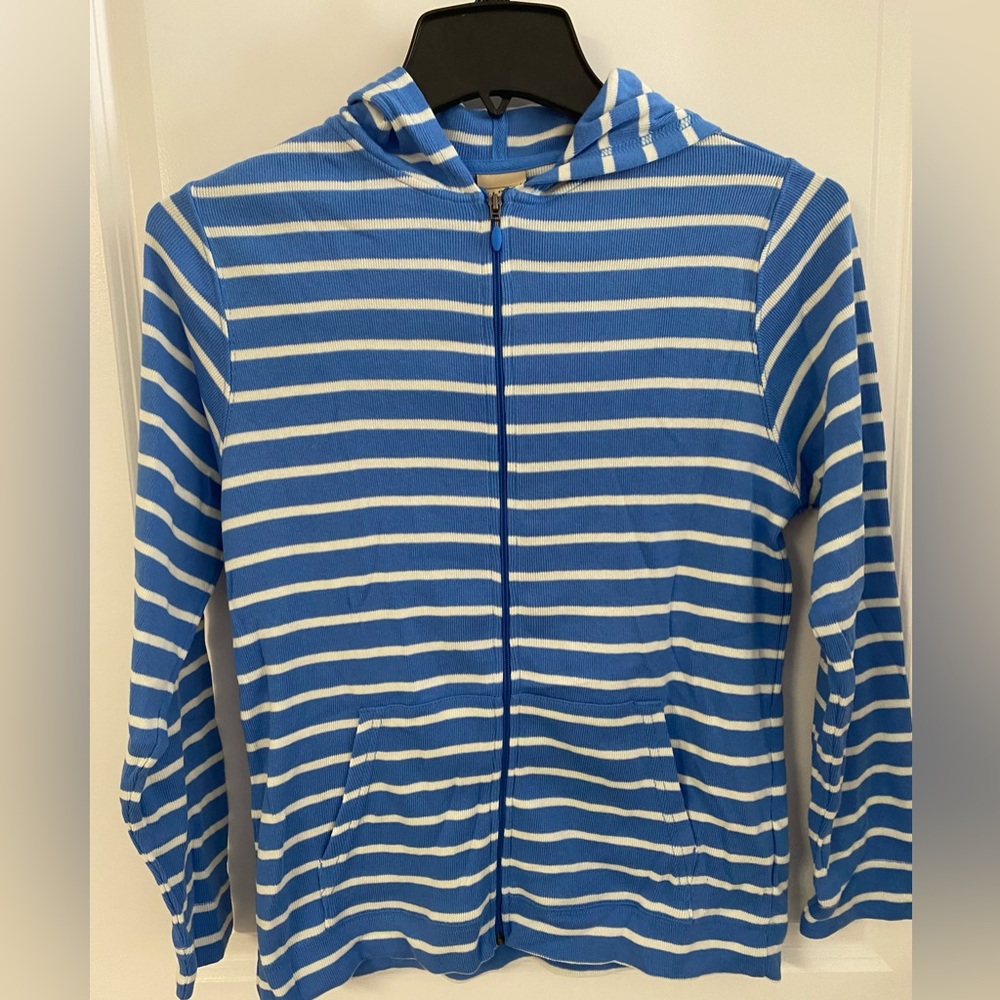 LL Bean 100% cotton blue striped hoodie size medium